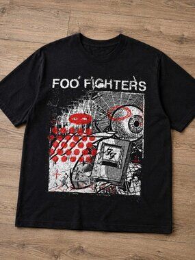 Foo Fighters Abstract Eyeballl Distressed Graphic Band Tee Black